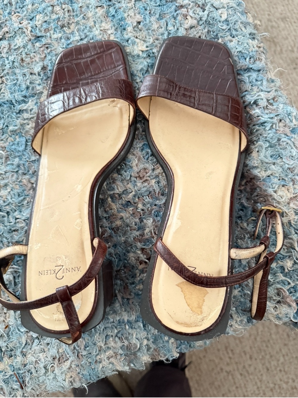 Anne Klein Brown Croc-Embossed Square-Toe Sandals
